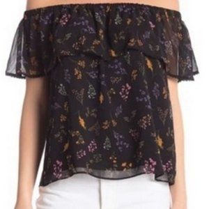 Rebecca Minkoff Black Floral Off the Shoulder Top Large